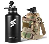 2L Tactical Water Bottle - Half Gallon Stainless Steel Insulated Water Bottle, Metal Military Bottle with Rugged, Removable Sleeve Tactical Carrier Bag for Hiking Camping Hunting