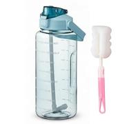 2L Water Bottle with Straw,Clear Leakproof Sports Bottle with Time Markings,Portable Handle Drink Bottles,Heat Resistant Motivational Jug for Gym Hiking Ensure Drinking Throughout The Day (Green)