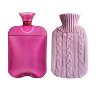 2L Water Injection Hot Water Bag, Rubber Material, with Fried Dough Twists Knitted Jacket, Hand, Foot, Bed Heater in Winter(Pink)