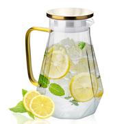 2L Water Jug, Glass Jug with Lid & Filter, Large Borosilicate Glass Water Pitcher with Stainless Steel Lid for Hot Cold Beverages, Easy-Clean Fridge-Safe Milk Sangria Pitcher for Juice, Tea, Coffee