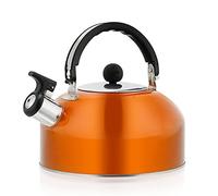 2L Whistling Camping Kettle, Stainless Steel Whistling Stovetop Tea Kettle Portable Lightweight Teapot for Camping Trips Hiking Travel (Orange)