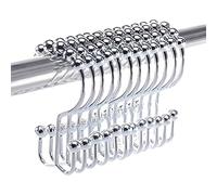 2LB Depot Shower Curtain Rings Hooks - Shower Hooks for Curtains - Chrome - Premium Stainless Steel Metal - Double Hooks - Easy Glide Rollers - Set of 12