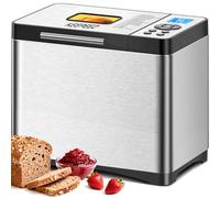 2lb Programmable Bread Maker with Healthy Ceramic Pan, Automatic Stainless Steel Bread Maker Machine UK, 19 Programmes inc Gluten-Free & Sourdough, 70 Recipes, 15h Timer,1h Keep Warm,3 Crust Settings