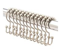2lbDepot Double Shower Curtain Hooks - Brushed Nickel Rings - Premium Rust Resistant Stainless Steel Metal Hook - Roller Balls Glide on Shower Rods - Set of 12