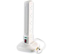 2m 10 Way Mains Power TOWER Gang Extension Socket SURGE PROTECTED White Plug