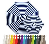 2m 2.15m 2.5m 2.7m 3.0m 4.0m Replacement Parasol Canopy for 6/8 Arms, Waterproof Outdoor Garden Parasol Fabric Cover, UV Protection Sun Shade Replacement Top Only(Blue-White,8-RIBS-7.5FT/2.30m)