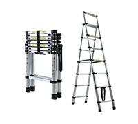 2M+2.3M Multi-Purpose Aluminum Telescopic Extension Ladder - 6+7 Steps Herringbone Ladder for DIY Painting/Housework/Office
