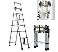 2m/2.3m Telescopic Ladder DIY Aluminum Alloy Folding Extendable, Adjustable Step,Lightweight Extension Ladder for Home Office Loft Use (6+7 steps)