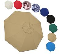 2m/2.7m/3.0m Patio Umbrella Replacement Canopy, 6 Ribs/8 Ribs Replacement Canopy Cover Fit Outdoor Garden Market Table Parasol, UV Sun Protection And Water Resistant(Color:Khaki,Size:270cm 6-Ribs)