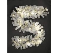 2m/200cm Pre-Lit White Christmas Garland Alaskan Pine for Fireplaces Home Wall Door Stair Artificial Xmas Tree Garden Yard Decorations with 50 Warm White LEDs