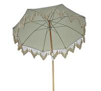 2m/6.5ft Patio Garden Parasol with Hand-woven Tassel, Outdoor Sun Shade, Beach Umbrella with Tilt Wooden Pole, for Party Camping Picnic