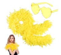 2m/6.6ft Dark Blue Feather Boa for Women Girls,80g Natural Turkey Feather Boas and Heart Sunglasses Fancy Dress for Adult,Kids,Fluffy Boa Feather Scarffor Dancing Bachelor Hen Halloween Xmas Party