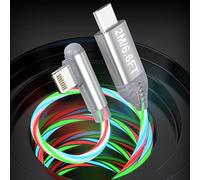 2M/6.6Ft Light up Lightning Cable for iPhone, RGB Flowing Glowing USB C to Lithtning Charging Cable 3A LED Fast Charger Cord Right Angle 90 Degree for iPhone 14 13 12 11 Pro Max Plus XR X XS 8 7, etc