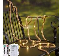 2M 6 mm 40led Jute Rope Light String Battery Powered 8 Modes with Remote Control,for Gardening Camping Bundling Arts Burlap Twine Strings Christmas Party Wedding Decoration