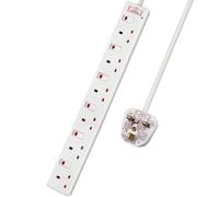 (2M) 6 Way Socket with Cable 3G1.25, White, with indicate Light, Individual Switches, Child-Resistant Sockets, Surge Indicator