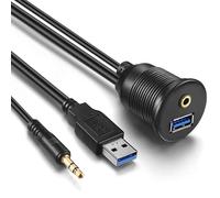 (2M / 6FT) Dual USB 3.0 & 3.5mm Car Boat Truck Dash Panel Flush Mount Cable AUX Extension
