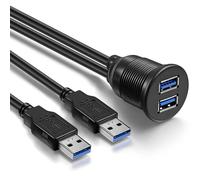(2M / 6FT) Dual USB 3.0 & 3.5mm Car Boat Truck Dash Panel Flush Mount Cable AUX Extension