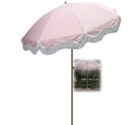 2m Beach Portable Tilt Garden Parasol, Outdoor - with Tassel, Tilt/fold, Pink and White Striped Patio Umbrella, Large Market Parasol-Without Base
