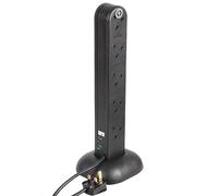 BLACK 10 Gang Way UK Mains Extension Tower Splitter with 2m Cable