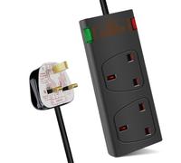 (2M, Black) 2 Way Socket with Cable 3G1.25, with Power Indicater, Child-Resistant Sockets, Surge Indicator