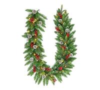 2m Christmas Garland with Warm White LED Lights Decorated Snow Flocked Artificial Green Xmas Garland Hanging Decorations with Pinecones, Red Berries for Home Stairs, Fireplace