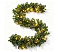 SHATCHI Black Imperial Pine Wreath Christmas Holiday Xmas Home Office Fireplaces Stairs Decoration with Non Pre-Lit (CW/WW/Multicolour, Green w/Warm White LEDs, 2m Garland