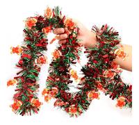 2M Christmas Tree Garland Tinsel Tinsel Tinsel Glittering Red and Green Gingerbread Man Christmas Decoration for Door Wall Window Fireplace