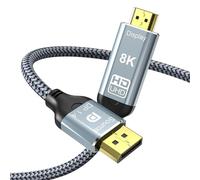 2M DisplayPort to HDMI 8K Cable, 8K@60Hz 4K@120Hz Uni-Directional DP1.4 (Source) to HDM I 2.1(Display),DP to HDMI Compatible HDCP 2.3 HDR10 for AMD,NVIDIA,Monitor and PC