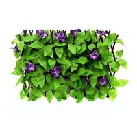 2M Expandable Artificial Ivy Leaf Trellis With Purple Orchid Flowers For Garden Privacy Screen