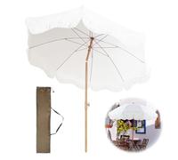2m Garden Parasol With Tilt Boho Beach Umbrella With Fringe Outdoor Patio Umbrella UV50+ Protection Balcony Umbrella Waterproof Holiday Beach Parasol With Carry Bag Portable Parasol For Deck Pool