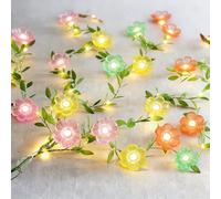 2M Green Leaf Cherry Blossom Fairy Lights with 20 LED,Battery Operated Flower String Lights for Bedroom Decor,Indoor Spring Christmas Decorations,Romantic Gift for Girls Room,Wedding,Party (Macarons)