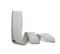 2M Grey Polka 2M Dot Bias Binding Tape 30mm. Useful in many sewing, bunting and craft projects. (Cut from roll)