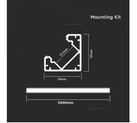 2m Mounting Kit with Diffuser for LED Strip Corner 2000x19x19mm White VT-8114-W