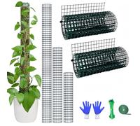2m Metal Moss Pole Kit for Monstera Plants, 2 Pieces 21cm x 1m Steel Wire Mesh with Flanges, Max Beam 4 x 50cm Moss Poles, No Pliers
