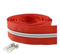 2m Milky White/Pink/Peachy Pink Sewing Nylon Zippers Tape + Zippers Slider Pulls, 5# Long Service Life Metal Zips(Red)