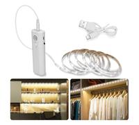 2M Motion Sensor LED Strip Lights with Rechargeable, 6000K Cold White Under Cabinet LED Strip Lights for Kitchen Wardrobes, Closet, Cupboard
