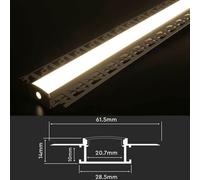 2m Plaster-In LED Aluminium Profile Channel w/ Diffuser 9mm or 20mm Trimless