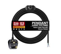 2m Plug in Pendant Light with Dimmer Switch, E27 Ceiling Pendant Light Fitting with 3 Core Fabric Cable - Black Hanging Lamp for Bedroom, Living Room, Café or Loft Décor
