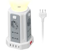 2M Power Strip with Night Light, 12 Universal Sockets 10/16A ITA and Schuko and 3 USB A+1 USB C Surge Protector with 4 Independent Switches for Office, Home