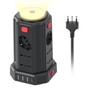 2M Power Strip with Night Light, 12 Universal Sockets 10/16A ITA and Schuko and 3 USB A+1 USB C Surge Protector with 4 Independent Switches for Office, Home