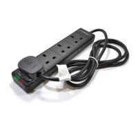 2m Surge Protected 4 Gang UK Mains Power Extension Strip 4 Way Black [007860]