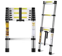 2M Telescopic Ladder 150kg Heavy Duty, Aluminium Extendable Loft Ladder with Independent Locking System & Non-Slip Feet, Portable Folding Extension Ladder for Attic, Roof, Garage, Caravan & Home Use