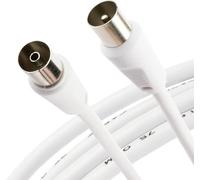 2m TV Aerial Coax Cable with Female Adapter - Coaxial Satellite Antenna AV Lead Male to Female RF Connector Extension comapible with FreeView, FreeSat, Sky Box, BT (2m Plug to Socket Cable)