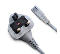 2M UK Mains Power Cable figure 8 - with 3 Amp fuse - Grey