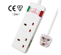 (2M, White) 2 Way Socket with Cable 3G1.25, with Power Indicater, Child-Resistant Sockets, Surge Indicator