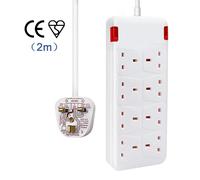 (2M, White) 8 Way Socket with Cable 3G1.25, with Indicate Light, Child-Resistant Sockets