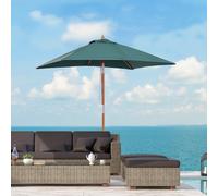 2m x 1.5m Patio Umbrella Market Parasol Outdoor Sunshade w/ 6 Ribs Wooden Pole Outsunny Green One Size