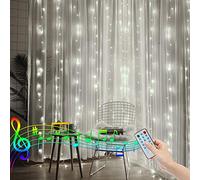 2M X 2M Backdrop Curtain Lights Battery Powered Window Curtain Light for Room, Music Activated Light Waterproof Wall Icicle Hanging Lights for Indoor Gazebo Xmas Decor(White)