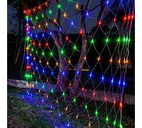 2m x 2m Connectable Outdoor Indoor Net Christmas Xmas Timer 120 Lights Garden UK (Battery) (Multi-Coloured)