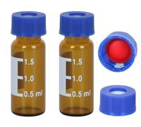 2ML Autosampler Vials, HPLC Vial, 9-425 Glass Vial, Screw Caps, Writing Patch, Graduation, Red PTFE and White Silicone Septa. (Amber, 30Pcs)